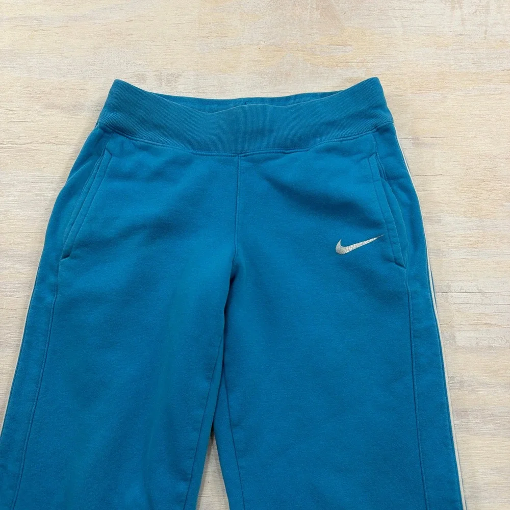 Nike Sweatpants Fleece Wide Leg Side Stripe Blue Youth Girls Size L 14/16